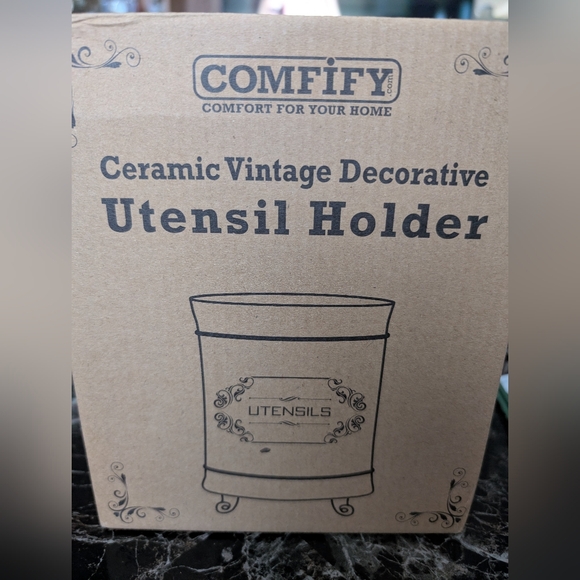 Comfify French Style Blue Ceramic Utensil Holder - Picture 2 of 5